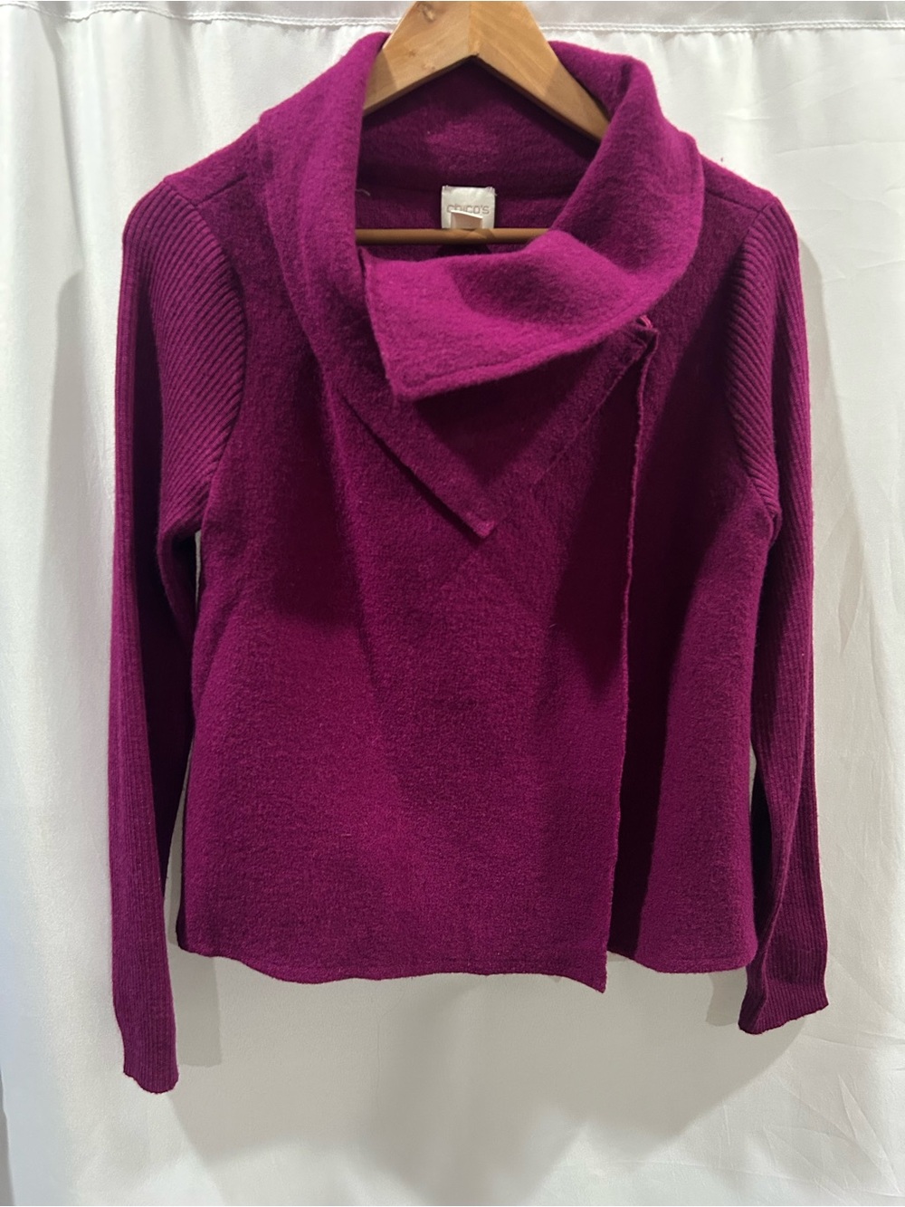 LN 0 Chico's Deep Magenta Boiled Wool Funnel Neck Sweater